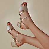 Sequin Hollow Out Chunky Heel Sandals Oshnow